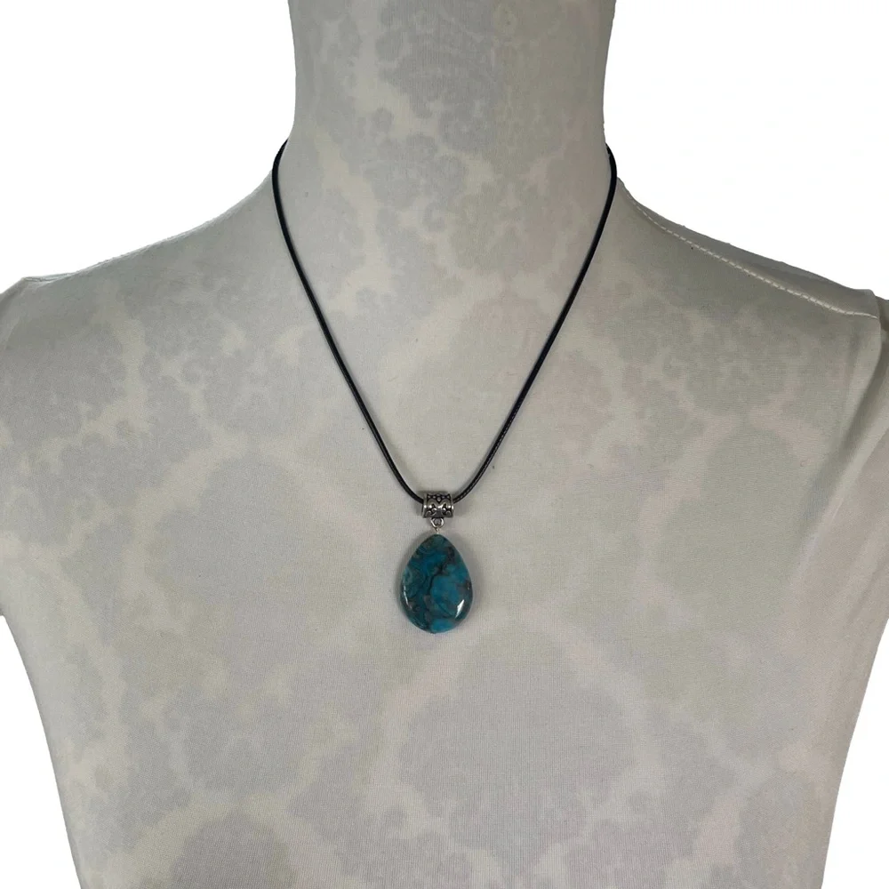 Teardrop Blue/Green Genuine Gemstone Pendant Necklace
